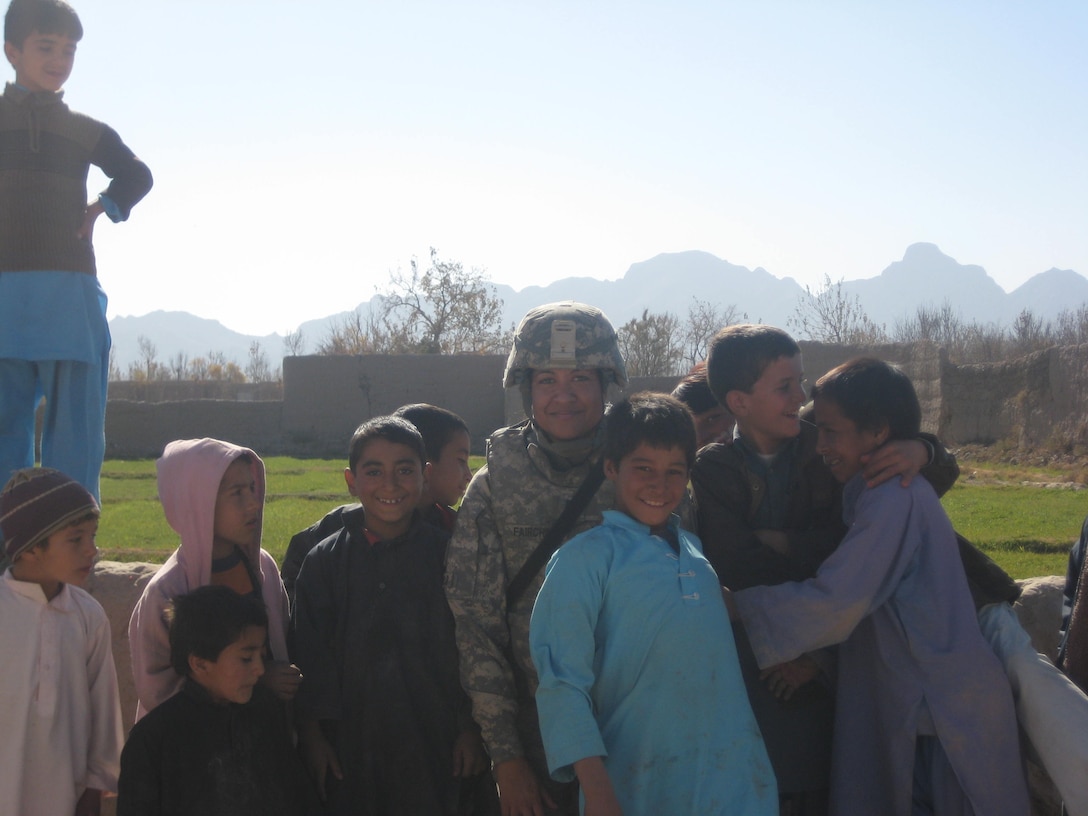 Lt. Col. Juanita Rohler, then Capt. Fairchild, taking part in a Women's Medical Mission in Shindand, Afghanistan in 2010.