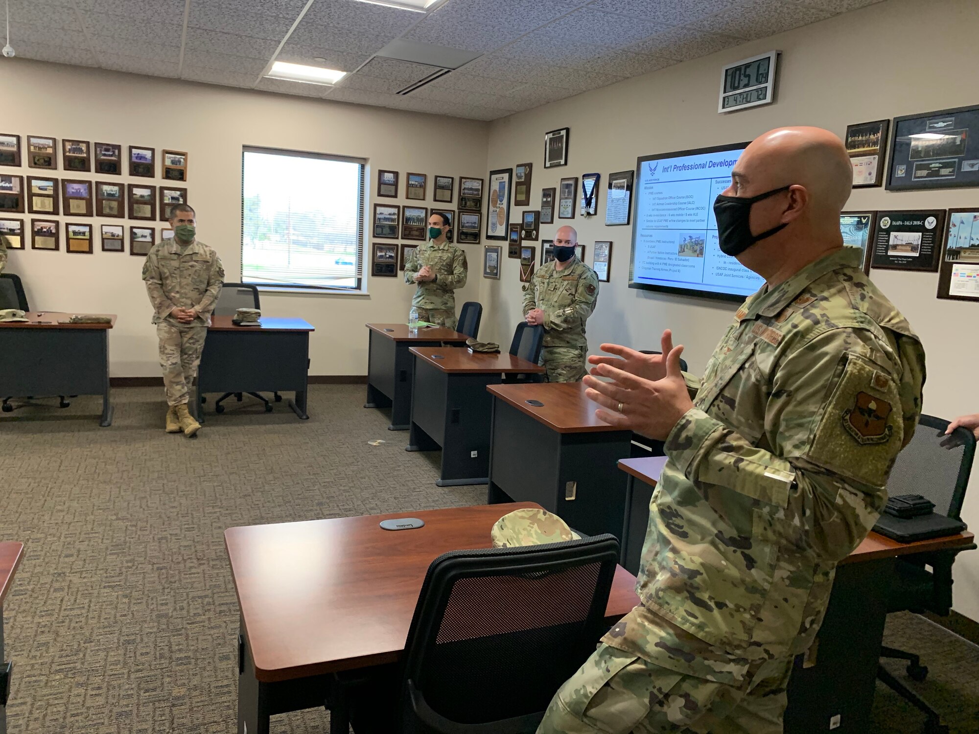 JOINT BASE SAN ANTONIO-LACKLAND, Texas -- Inter-American Air Forces Academy leaders met with the Air Education and Training Command Director of Intelligence during his first visit here at IAAFA, March 4, 2021.