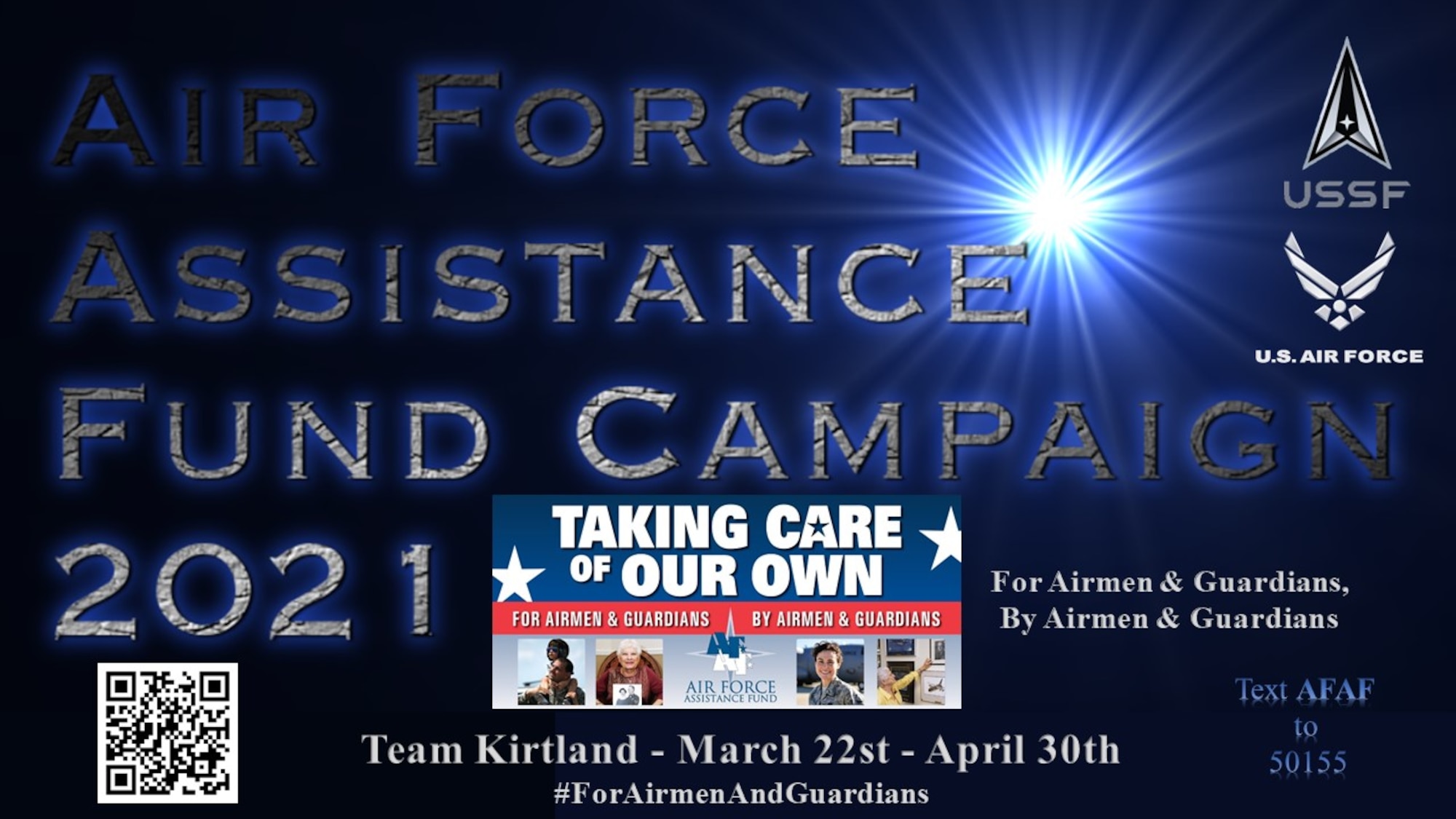 Graphic of Team Kirtland 2021 Air Force Assistance Fund Campaign with QR code