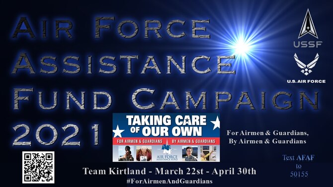 Graphic of Team Kirtland 2021 Air Force Assistance Fund Campaign with QR code