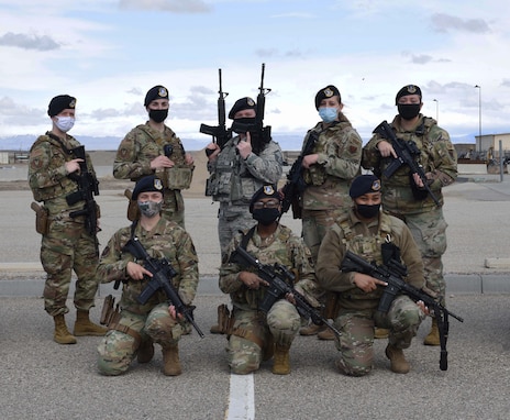 A group of female defenders from the 366th Security Forces Squadron pose for a photo, March 19, 2021, at Mountain Home Air Force Base, Idaho. In 1985, women were officially allowed to join in the security forces career field, meaning no job under that career field could be banned from them.