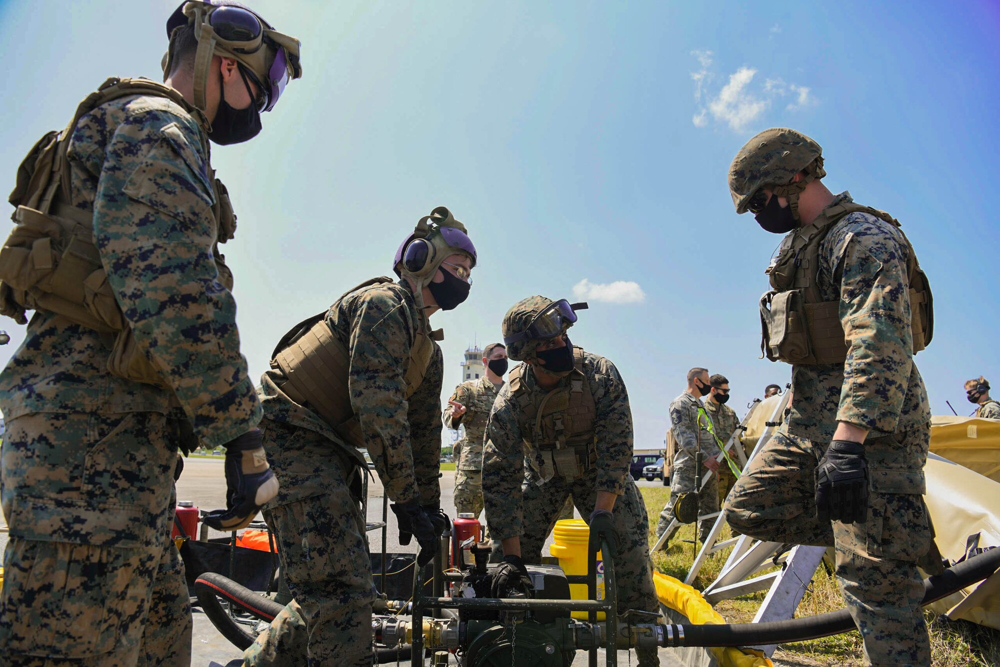 U.S. service members participate in joint training on Kadena Air Base, Japan.