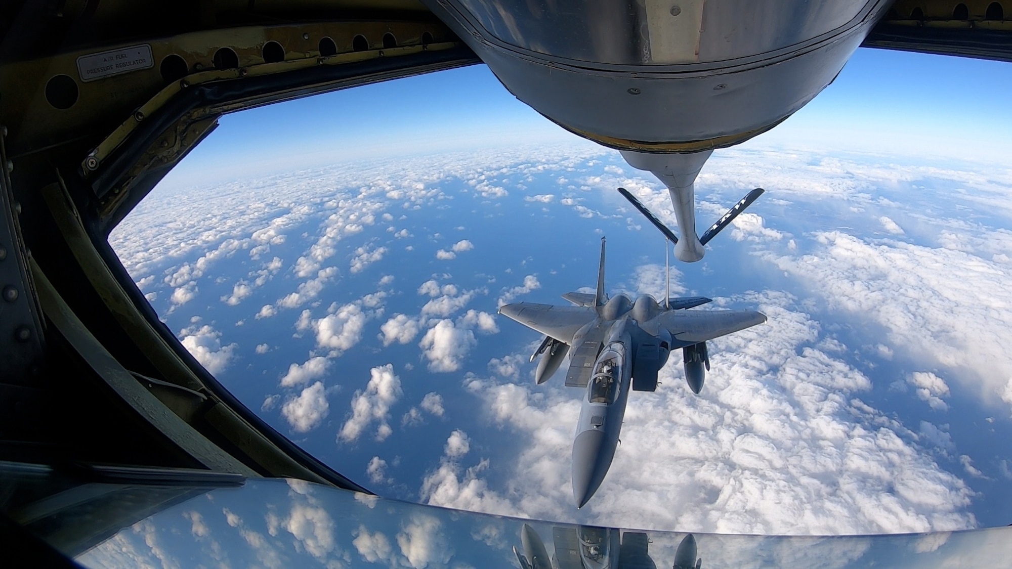 An F-15C Eagle assigned to the 493rd Fighter Squadron departs after aerial refueling during Baltic Trident, March 19, 2021. Baltic Trident was centered on the Agile Combat Employment concept of operations, showcasing the 48th Fighter Wing’s multi-capable Airmen and their ability to effectively carry out the mission away from home station with varying levels of support and a smaller manpower footprint. (U.S. Air Force photo by Airman 1st Class Jessi Monte)