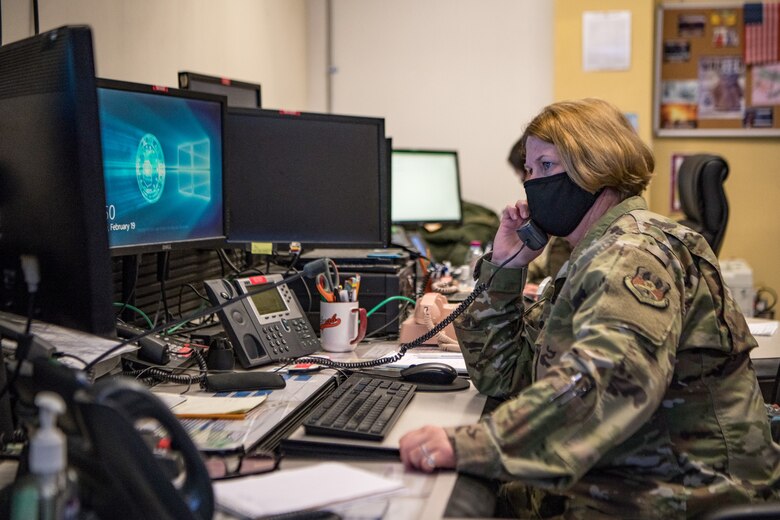 airman speaks on telephone