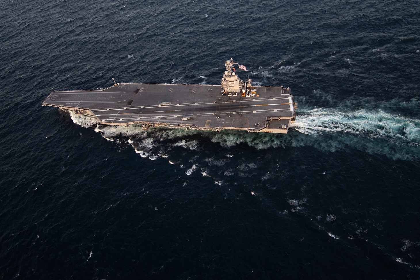 USS Gerald R. Ford (CVN 78) and the Italian aircraft carrier ITS Cavour (CVH 550) transit the Atlantic Ocean, marking the first time a Ford-class and Italian carrier have operated together underway.