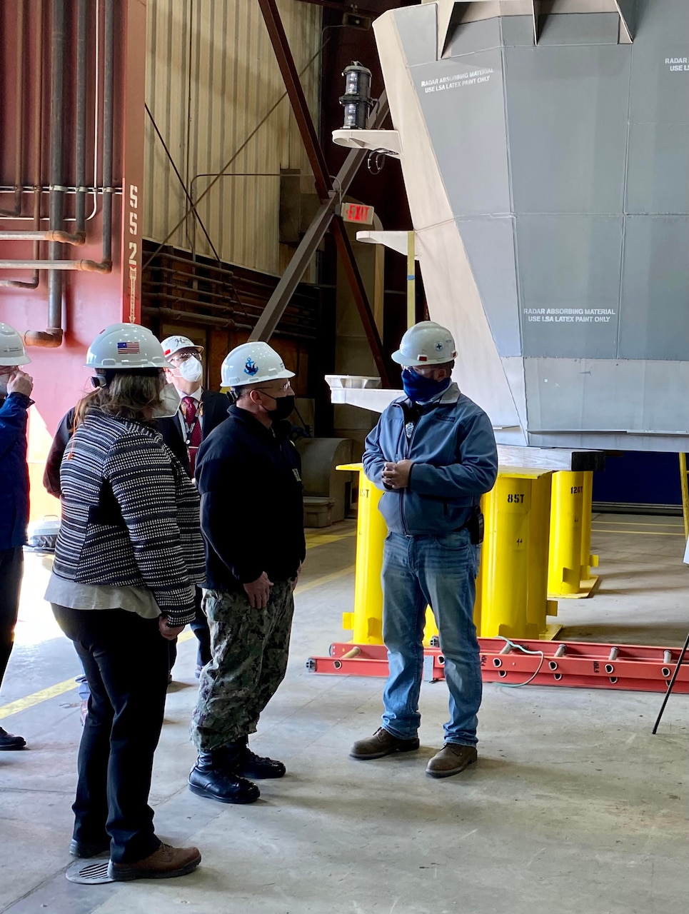 MARINETTE, Wis. (Mar. 23, 2021) - Chief of Naval Operations (CNO) Adm. Mike Gilday tours Fincantieri Marinettte Marine Shipyard with leadership from the shipyard. During the visit, CNO also received briefs on a range of topics, including the Navy’s new Constellation-class Guided-Missile Frigate (FFG) and Large Unmanned Surface Vehicle (LUSV) development. (U.S. Navy photo by Cmdr. Nate Christensen/Released)