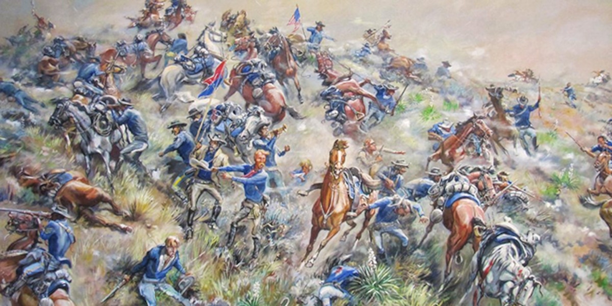 Painting depicting Custer rallying the troops for the final defense of Last Stand Hill