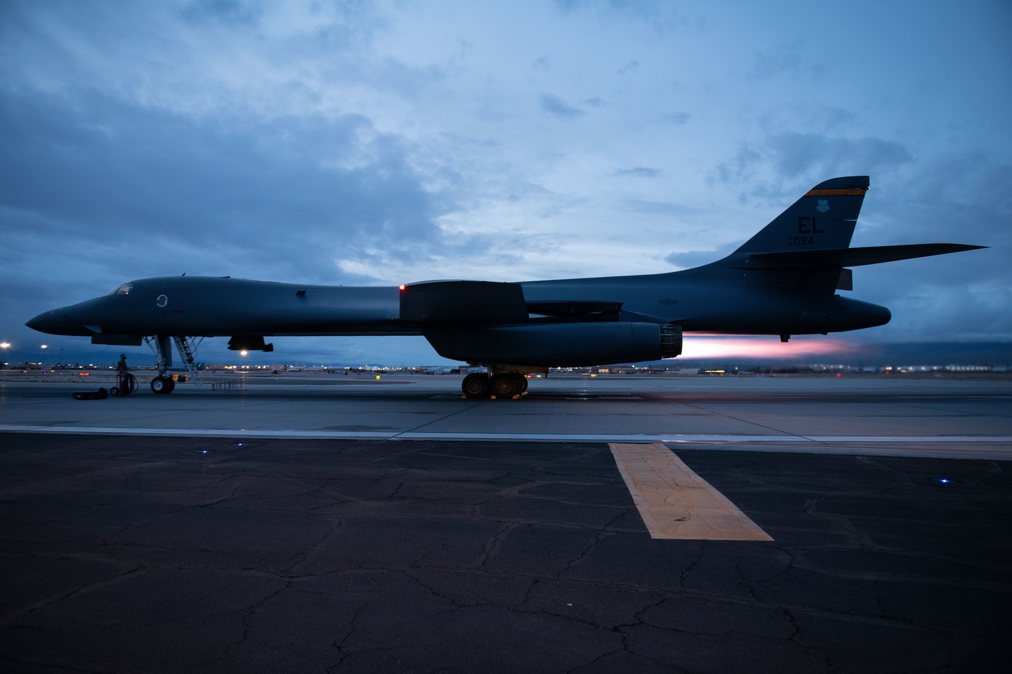 A B-1B Lancer from Ellsworth Air Force Base, South Dakota, performs an engine run during a  Red Flag 21-2 at Nellis AFB, Nev., March 12, 2021.