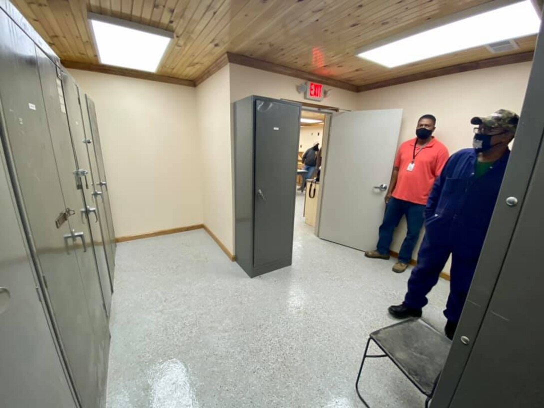 IN THE PHOTOS, a team of mechanics, electricians, carpenters, pipefitters, HVAC technicians, and revetment workers all got together to completely renovate the Tractor Shop’s breakroom, literally from the ground up. These are the before photos of the breakroom.