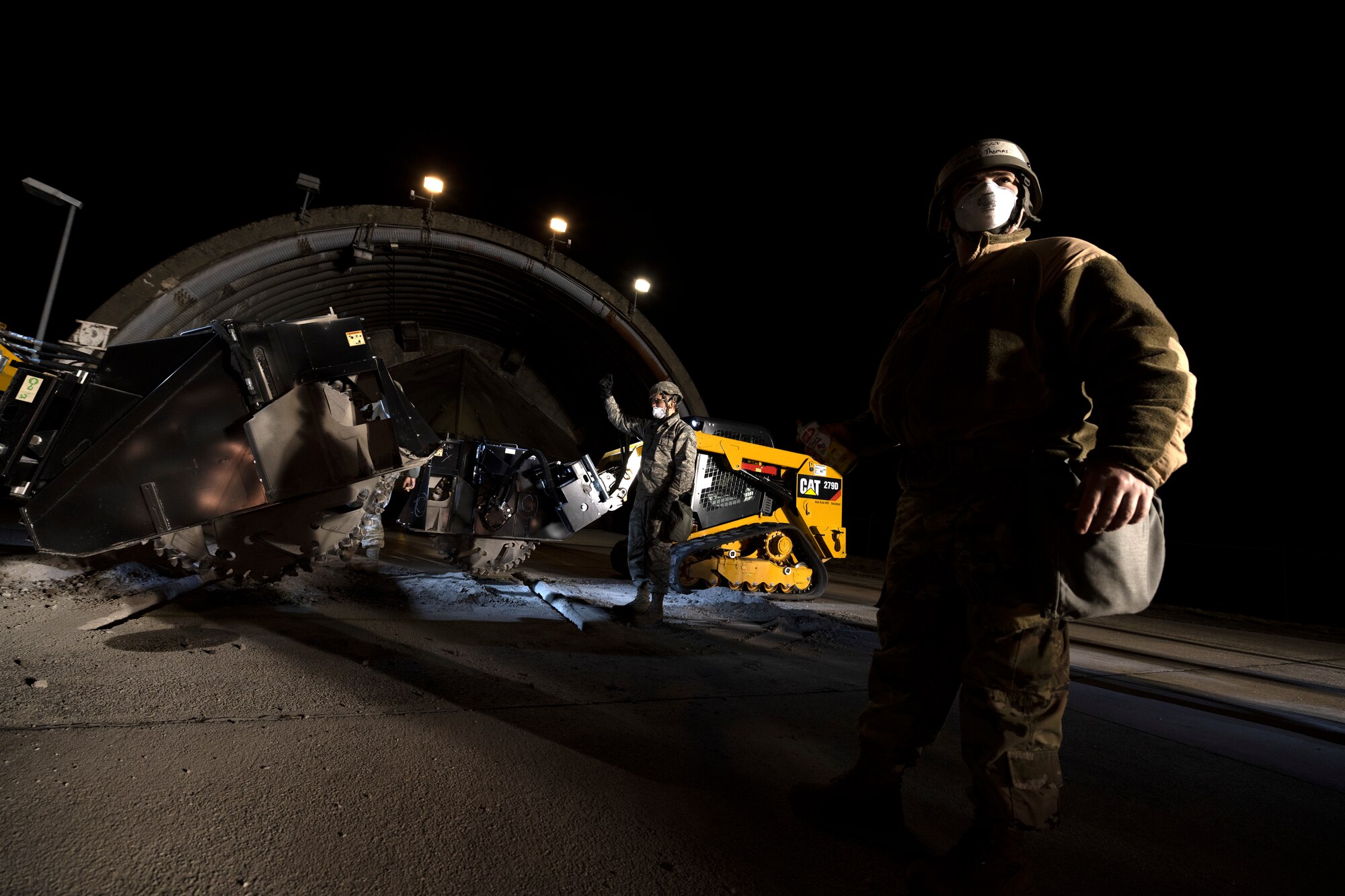 U.S. Air Force Airmen from the 52nd Civil Engineer Squadron’s Rapid Airfield Damage Recovery team conduct runway repair operations as part of the AGILE SABRE exercise on Spangdahlem Air Base, Germany, March 23, 2021.