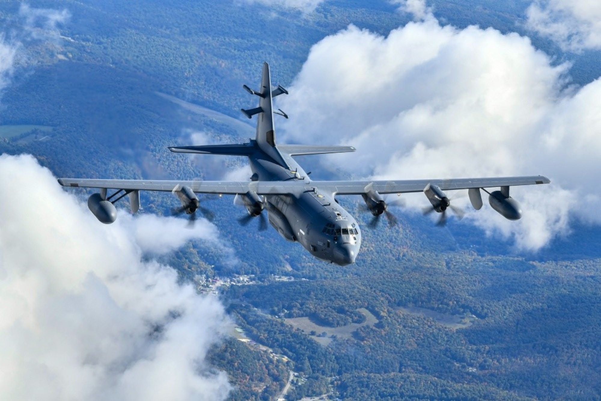 An EC-130J Commando Solo from the 193rd Special Operations Squadron takes flight from Harrisburg Air National Guard Base, Pa., Oct. 2, 2020. The EC-130J Commando Solo, a specially-modified four-engine Hercules transport, conducts airborne Information Operations via digital and analog radio and television broadcasts. (U.S. Air Force photo