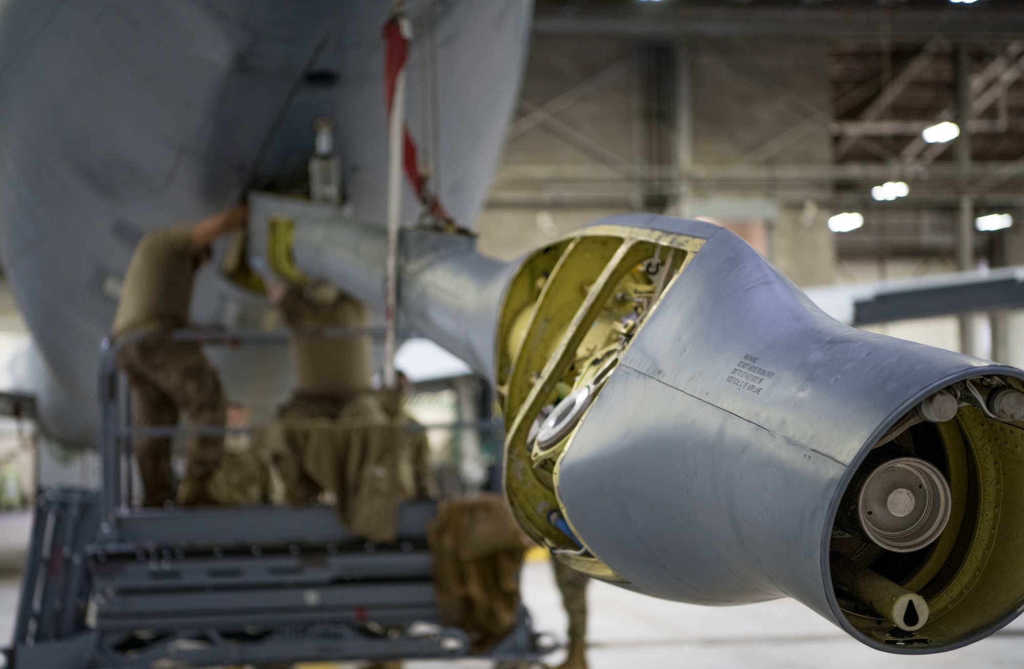 Airmen assigned to the 434th Aircraft Maintenance Squadron repair the boom of one of the many KC-135R Stratotankers, March 13, 2012, Grissom Air Reserve Base, Indiana. The boom gives the KC-135R Stratotanker its mid-flight refueling capabilities and is highly essential to the mission. (U.S. Air Force photo by Staff Sgt. Alexa Culbert)