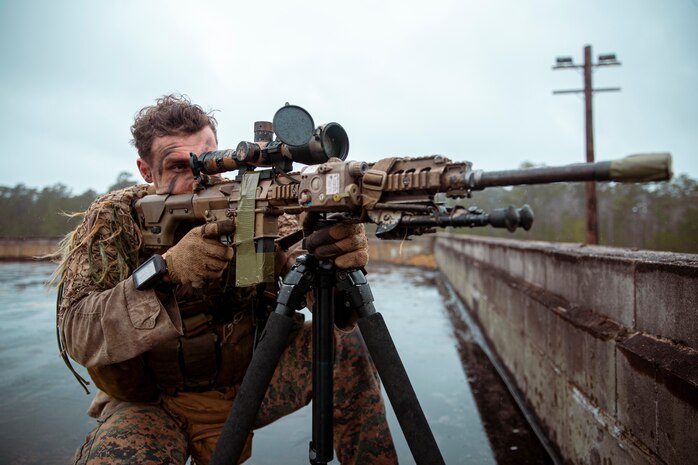 A U.S. Marine posts security during Exercise Caribbean Urban Warrior on Camp Lejeune, N.C., March 22.