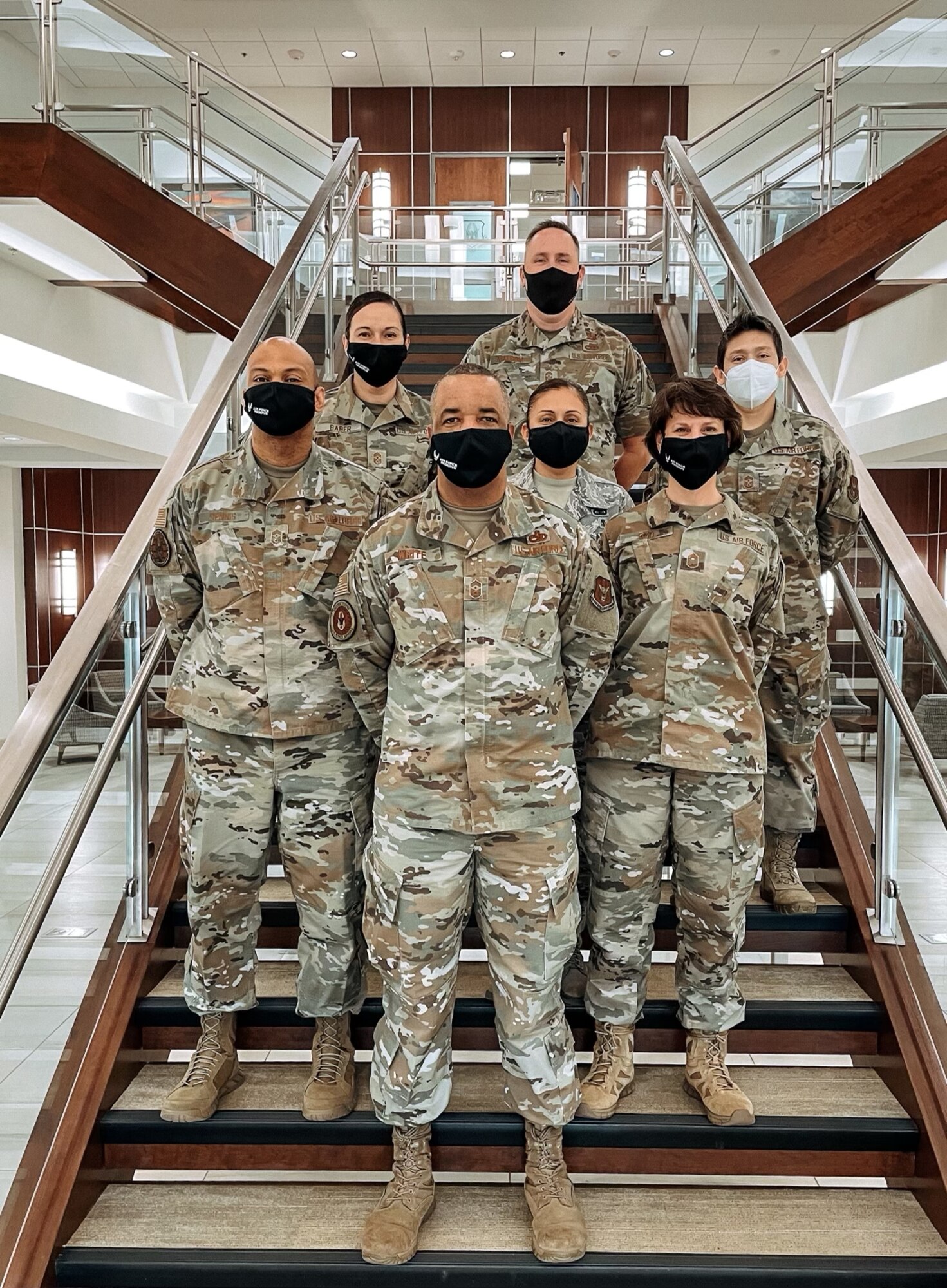 Chief Master Sgt. Timothy White poses with some of Air Force Reserve Command's resilient leaders at AFRC headquarters, Robins Air Force Base, Georgia.