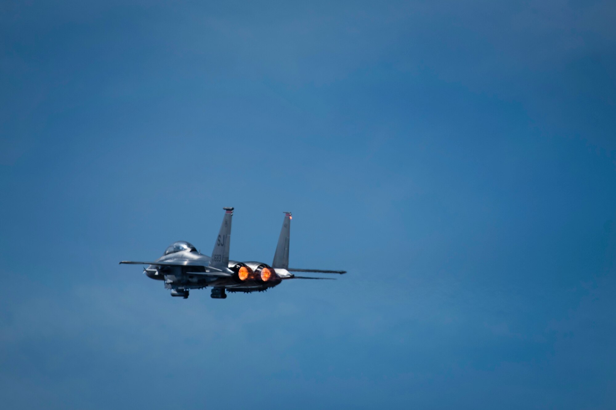 An F-15E Strike Eagle assigned to the 333rd Fighter takes off at Seymour Johnson Air Force Base, North Carolina, March 11, 2021.