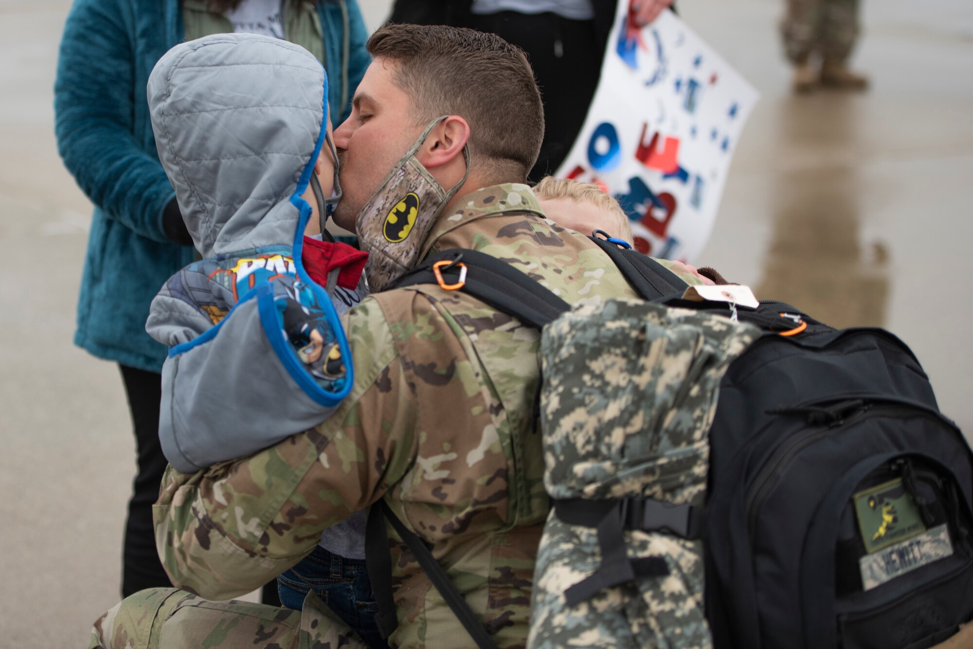 A U.S. Airman, assigned to the Ohio National Guard’s 180th Fighter Wing, embraces a loved one after returning home from an overseas deployment, Jan. 26, 2020 at the 180FW in Swanton, Ohio.