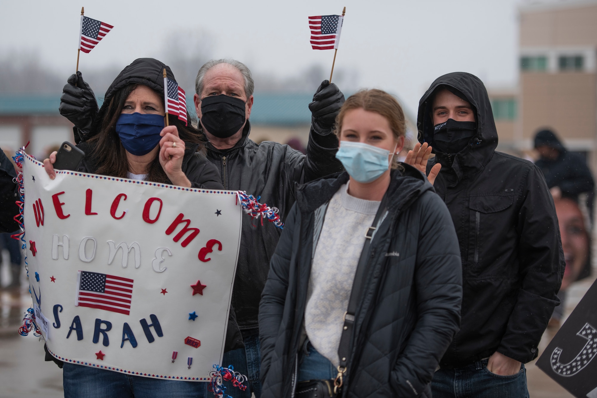 Family members await the return Airmen after an overseas deployment, Jan. 26, 2020 at the 180FW in Swanton, Ohio.