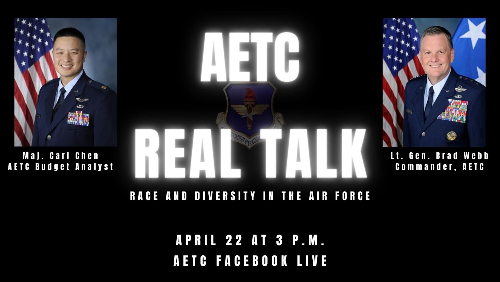 Graphic publicizing next AETC Real Talk April 22 at 3 p.m. on AETC’s Facebook page.