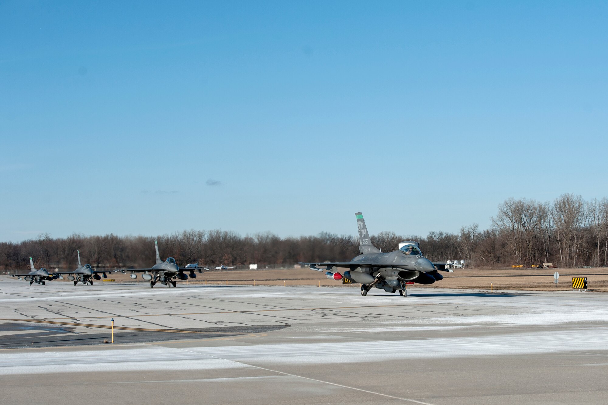 U.S. Air Force F-16 Fighting Falcons, assigned to the Ohio National Guard’s 180th Fighter Wing, return home from a three-month Aerospace Expeditionary Force deployment to Bagram Air Base, Afghanistan, Jan. 23, 2021.