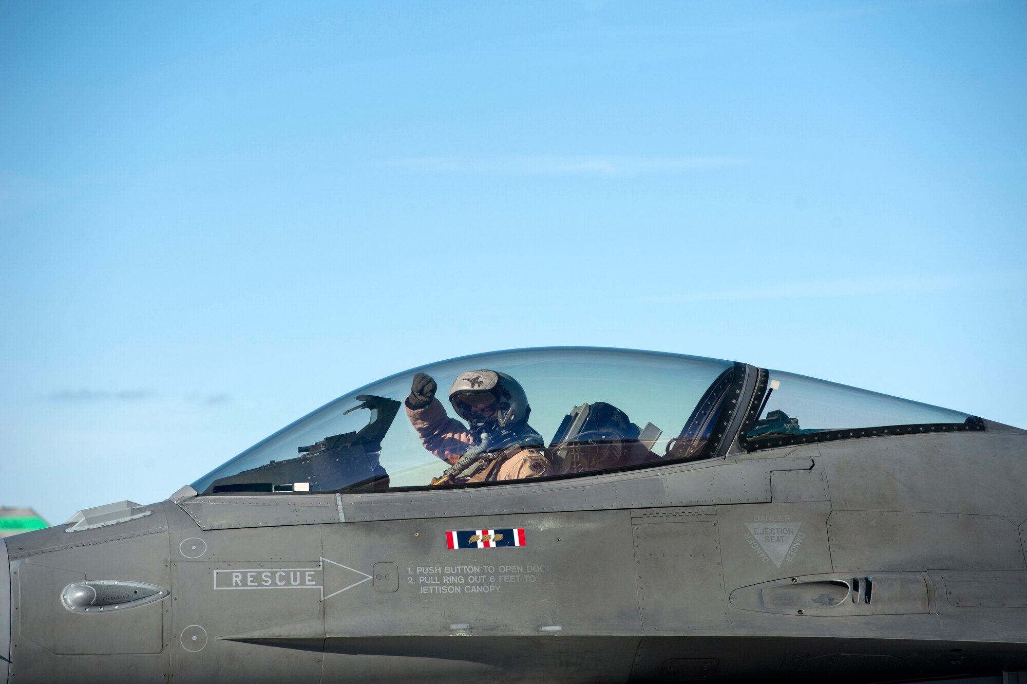 A U.S. Air Force F-16 Fighting Falcon pilot, assigned to the Ohio National Guard’s 180th Fighter Wing returns from a three-month Aerospace Expeditionary Force deployment to Bagram Air Base, Afghanistan, Jan. 23, 2021.