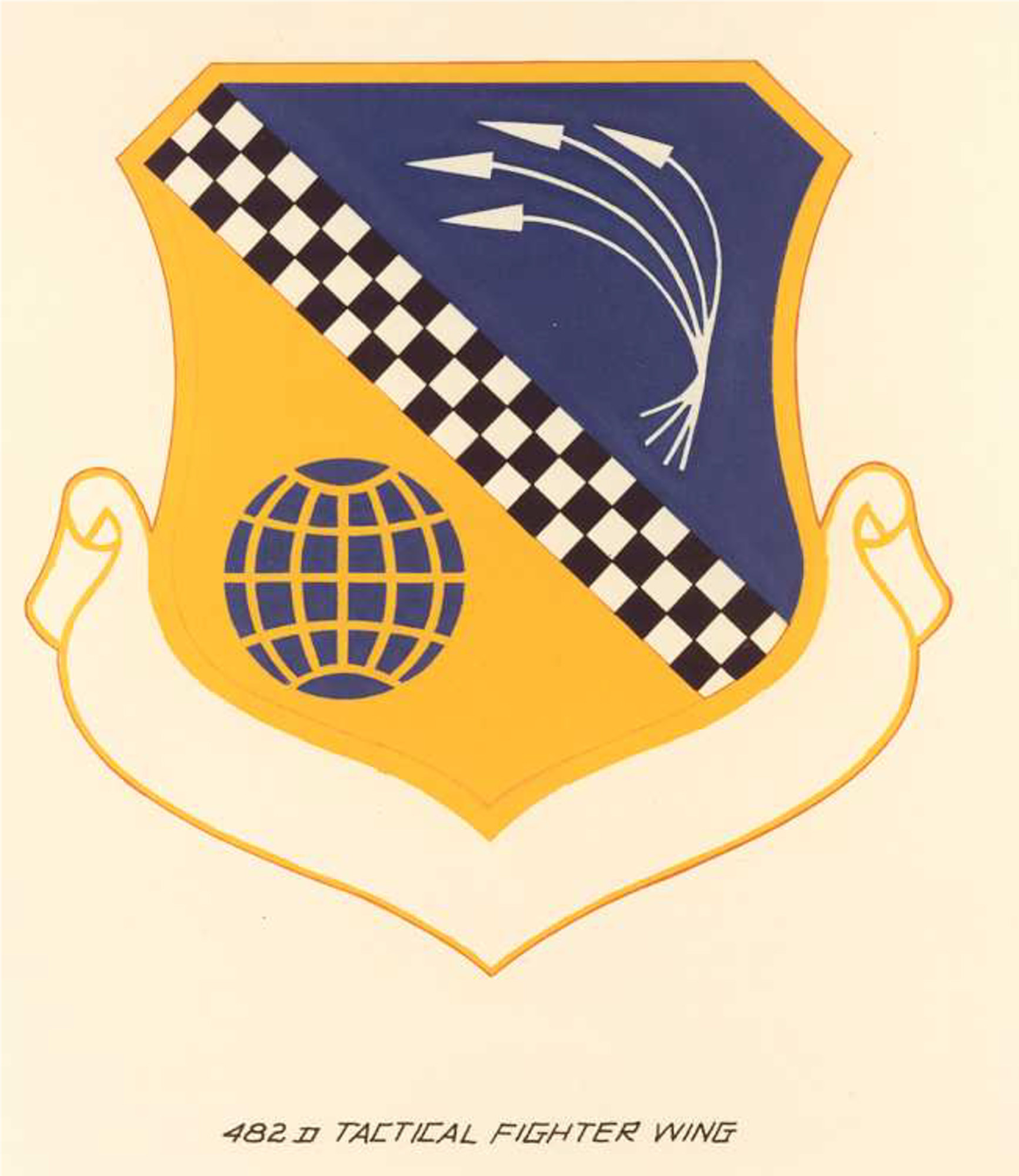 The original 482nd TFW emblem, approved in August 1983, looked different than the one that we have today. U.S. Air Force graphic)