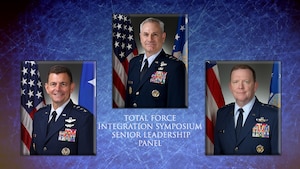 Graphic image showing Lt. Gen. Richard Scobee, chief of the Air Force Reserve and commander of Air Force Reserve Command, joined the director of the Air National Guard and the Air Force director of staff to accompany Total Force Integration Symposium senior leader panel article.