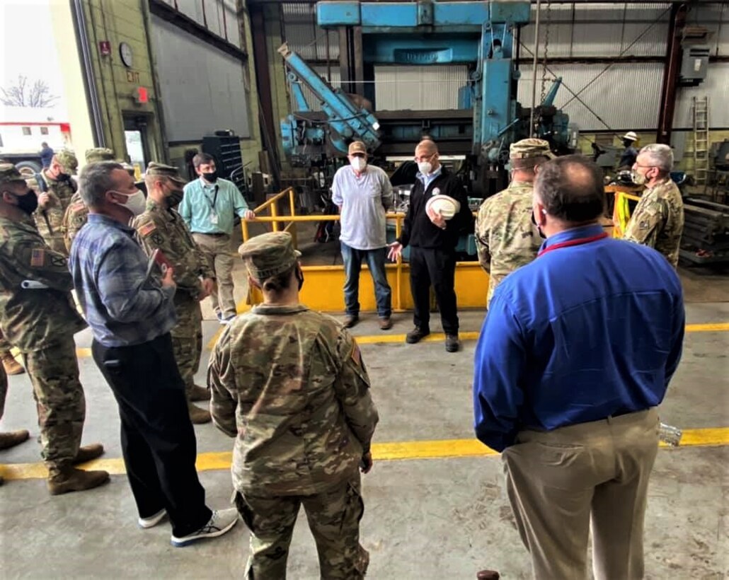 U.S. Army Corps of Engineers Division Deputies were recently in Memphis, Tennessee, for a Deputies Summit and tour of the area. As part of their tour, the group traveled to the Memphis District’s Ensley Engineer Yard to learn about the Mississippi River and Tributaries Regional Channel Improvement Program. Following their briefing, the deputies toured the Motor Vessel Mississippi, spoke with Dredge Hurley Master Adrian Pirani about the previous dredging season, visited with emergency operations staff, and then ended the tour by observing day-to-day operations at the Metals Shop, which is where much of the maintenance and repairing of our Revetment fleet and machinery take place. (USACE photo by Jessica Haas)