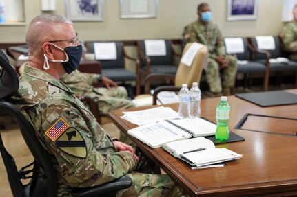 Commanding General of the U.S. Army Civil Affairs and Psychological Operations Command (Airborne), Brig. Gen. Jeffrey C. Coggin, receives the command’s Fiscal Year 2022 Training Brief (YTB) from command teams of USACAPOC(A) subordinate units, March 23 - 26 2021. The FY22 YTB is an annual event hosted by USACAPOC(A) for commanders to brief training concepts, philosophies and challenges during the socially distant, protective measured YTB at the USACAPOC(A) headquarters at Ft. Bragg, N.C.