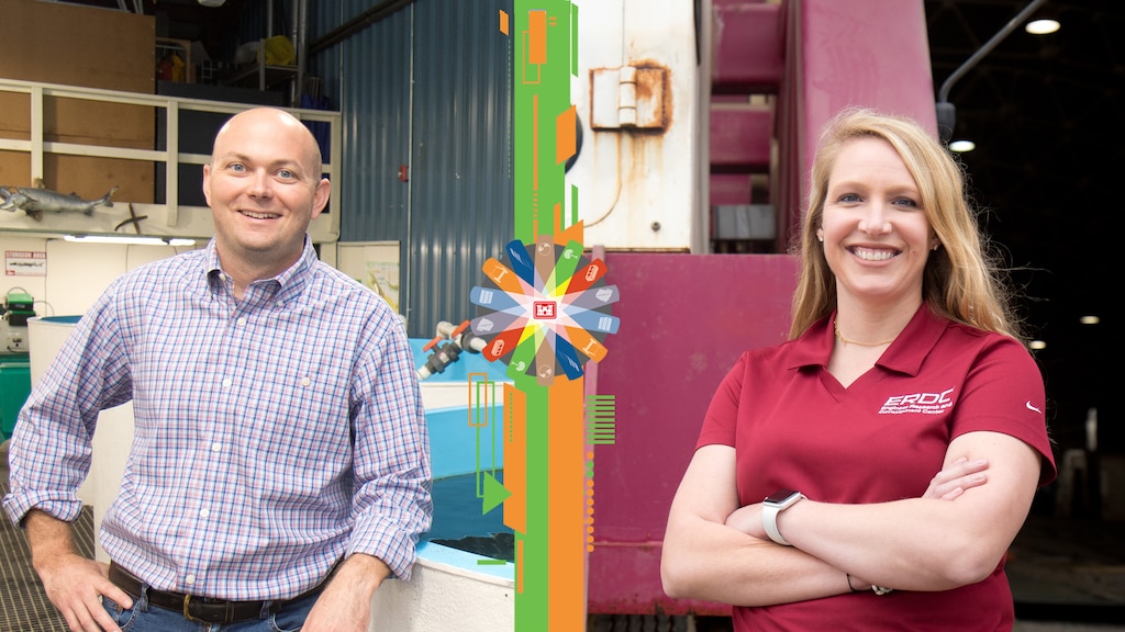 Alan Katzenmeyer, left, and Anna Miller Jordan, right, both got their start at the U.S. Army Engineer Research and Development Center (ERDC) participating in an ERDC-sponsored robotics team while students at Warren Central High School in 2004. Sixteen years later, the two hold supervisory branch chief positions in their respective laboratories, and they credit their successful careers to a solid foundation with the robotics program.