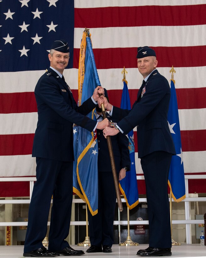 Col. Jay Johnson assumed command of the 71st Flying Training Wing Mar. 25 at Hangar 199 at Vance Air Force Base, Oklahoma. Johnson takes the reigns of the wing after two years as the wing’s vice commander. (U.S. Air Force photo by Sarah Bailey)