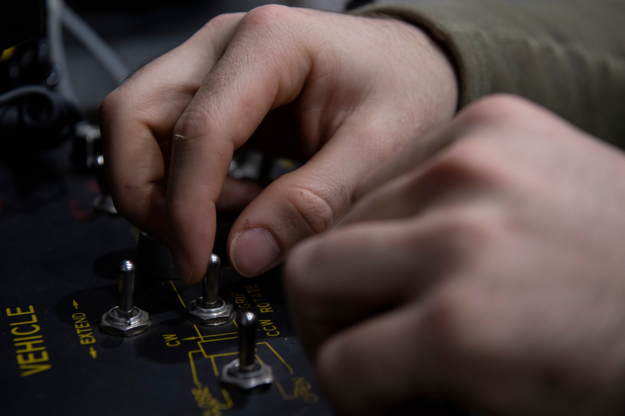U.S. Air Force Senior Airman Stephen Maloy, 52nd Civil Engineer Squadron Explosive Ordnance Disposal technician, operates a U.S. Air Force Andros F-6 robot to inspect a suspicious package during Exercise AGILE SABRE on Spangdahlem Air Base, Germany, March 24, 2021.