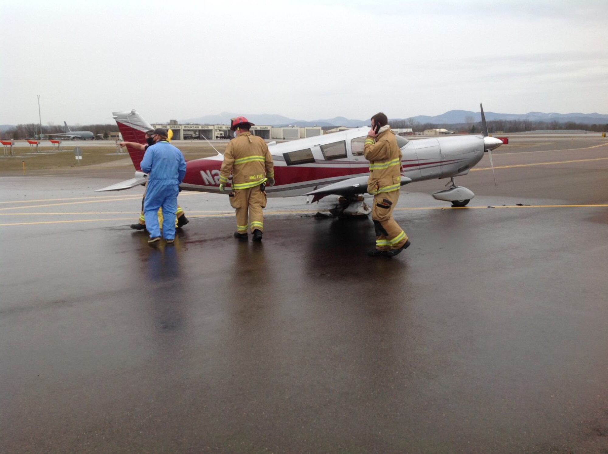 The Vermont National Guard''s 158th Fire Department responded to a civilian aircraft fire on a runway of Burlington International Airport the evening of March 24, 2021. The pilot and family evacuated before Guard members arrived and extinguished the flames.