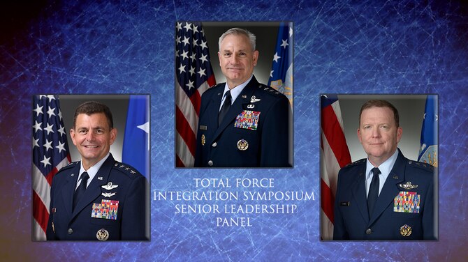 Graphic image showing Lt. Gen. Richard Scobee, chief of the Air Force Reserve and commander of Air Force Reserve Command, joined the director of the Air National Guard and the Air Force director of staff to accompany Total Force Integration Symposium senior leader panel article.