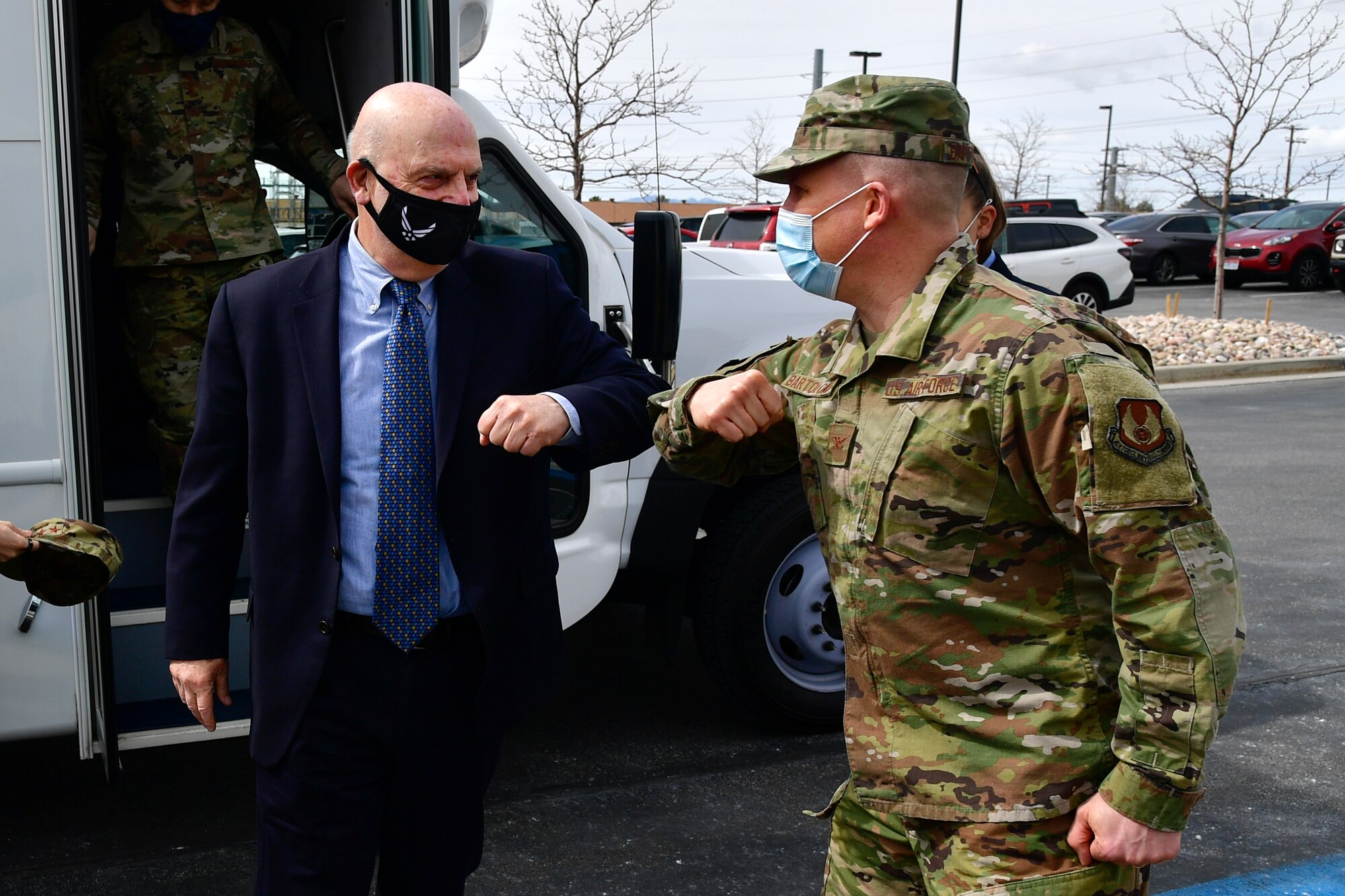 Acting Secretary of the Air Force John Roth is greeted by Col. Jason Bartolomei, Ground-Based Strategic Deterrent Systems Directorate director.