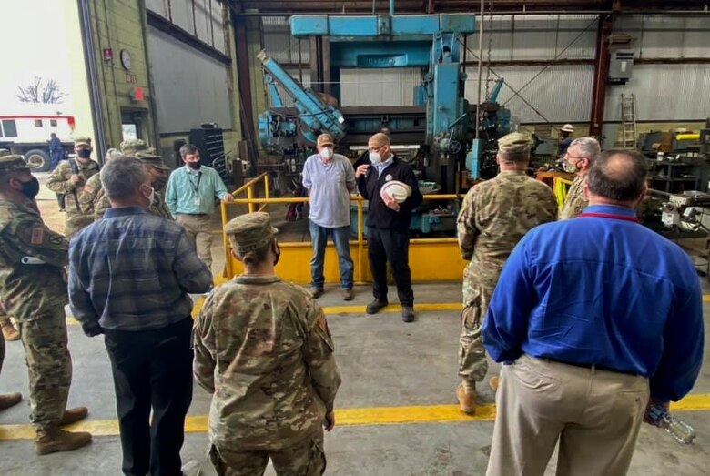 U.S. Army Corps of Engineers Division Deputies were recently in Memphis, Tennessee, for a Deputies Summit and tour of the area. As part of their tour, the group traveled to the Memphis District’s Ensley Engineer Yard to learn about the Mississippi River and Tributaries Regional Channel Improvement Program. Following their briefing, the deputies toured the Motor Vessel Mississippi, spoke with Dredge Hurley Master Adrian Pirani about the previous dredging season, visited with emergency operations staff, and then ended the tour by observing day-to-day operations at the Metals Shop, which is where much of the maintenance and repairing of our Revetment fleet and machinery take place. (USACE photo by Jessica Haas)