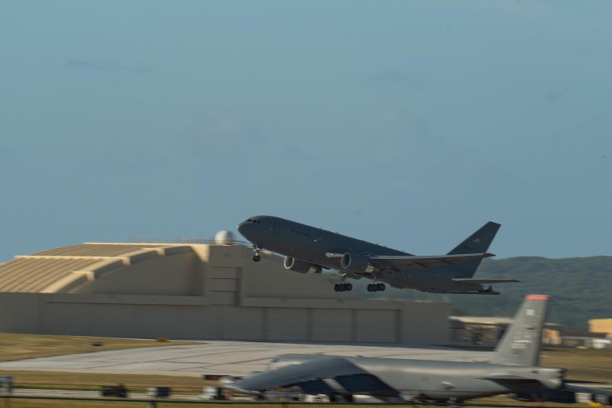 A KC-46A Pegasus takes off from the flightline during Cope North 21 Feb. 16, 2021, Andersen Air Force Base, Guam.  An aircrew of more than 20 Airmen from the 931st Air Refueling Wing flew a KC-46A Pegasus assigned to McConnell Air Force Base, Kan., as part of Cope North 21, last month at Andersen Air Force Base, Guam. It is the U.S. Pacific Air Forces largest multilateral exercise.