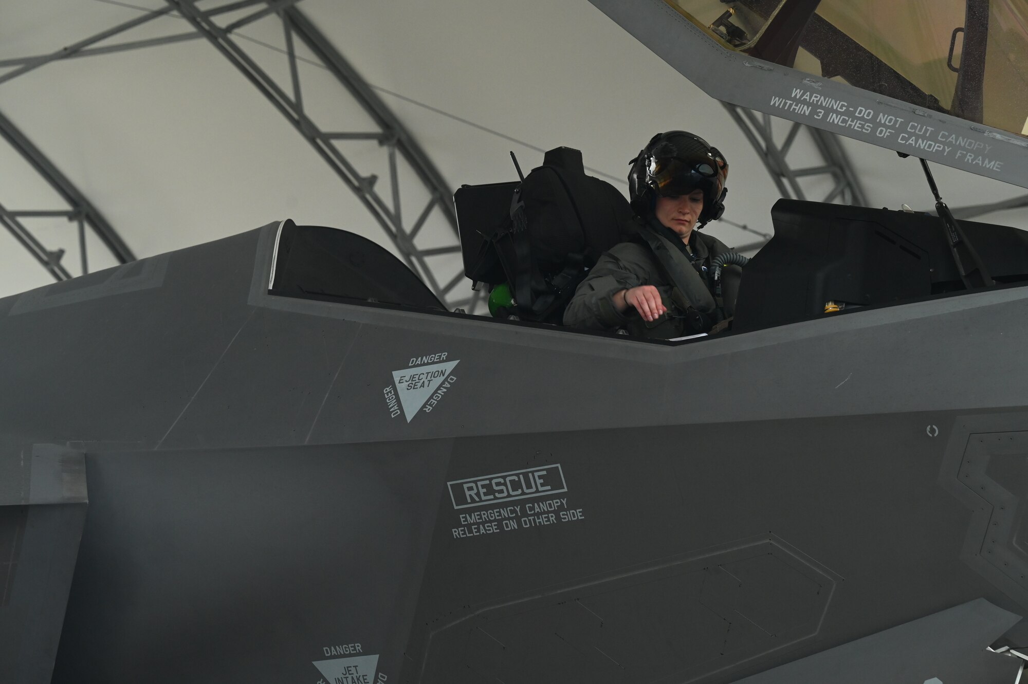 F-35 student pilot prepares to take off in her first flight.