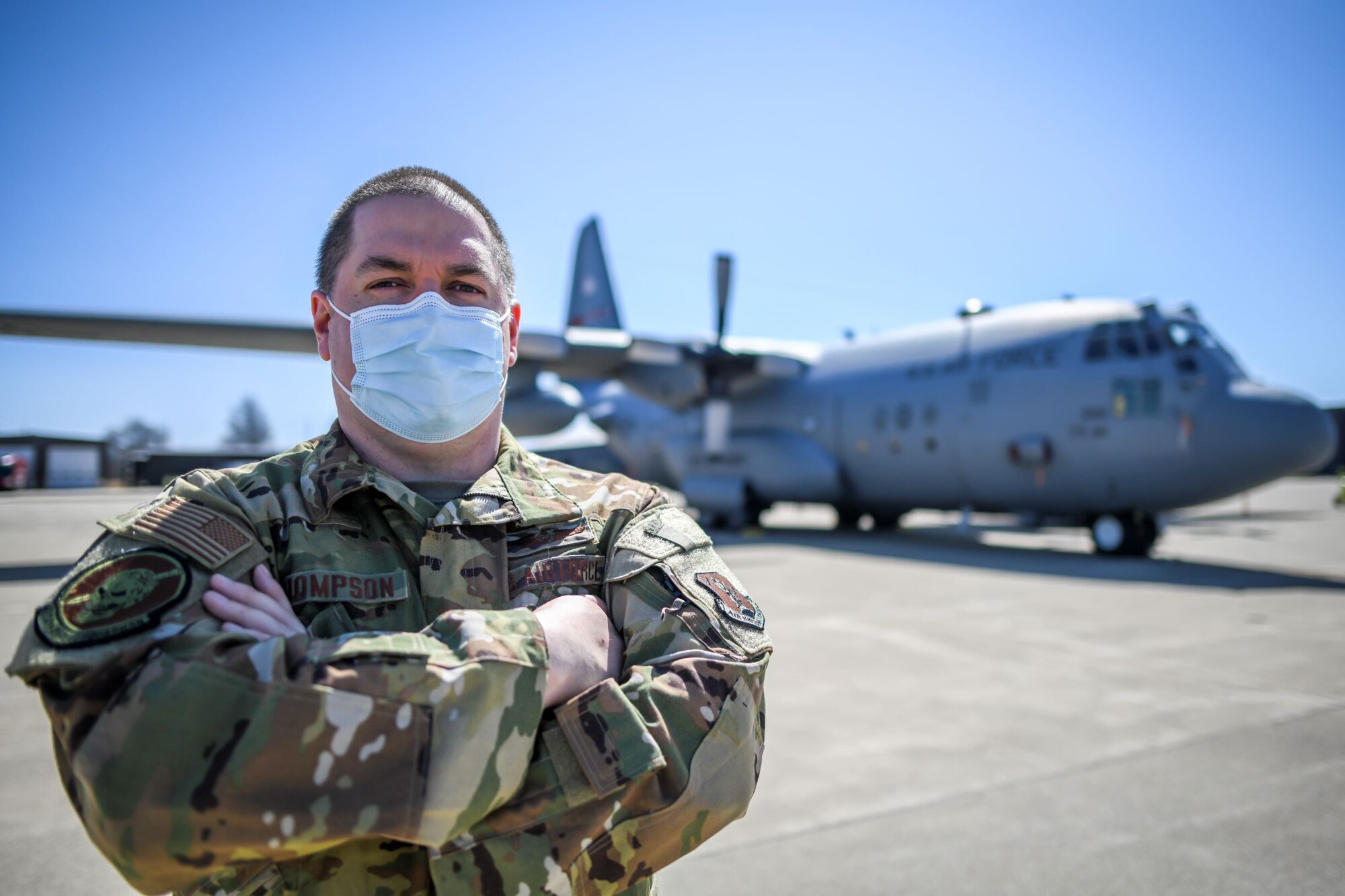 Master Sgt. Brian Thompson, flight engineer assigned to the 164th Airlift Squadron at the 179th Airlift Wing, poses for a portrait March 21, 2021, at the 179th Airlift Wing, Mansfield, Ohio. Thompson has been in the military for the past 19 years, serving as a flight engineer with the 179th Airlift Wing for the past 14 years. (U.S. Air National Guard photo by Senior Airman Alexis Wade)