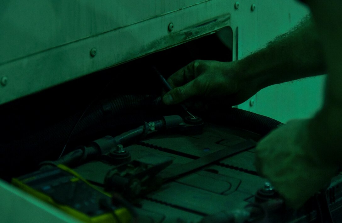 Staff Sgt. Ricky Dupris, 8th Logistics Readiness Squadron vehicle maintenance shop supervisor, uses a multimeter to check various issues on a bus at Kunsan Air Base, Republic of Korea, March 23, 2021.  The 8th LRS vehicle maintenance flight maintains and repairs a fleet of more than 500 vehicles, ensuring the Wolf Pack can stay on the move. (U.S. Air Force photo by Tech. Sgt. Kristin S. High)