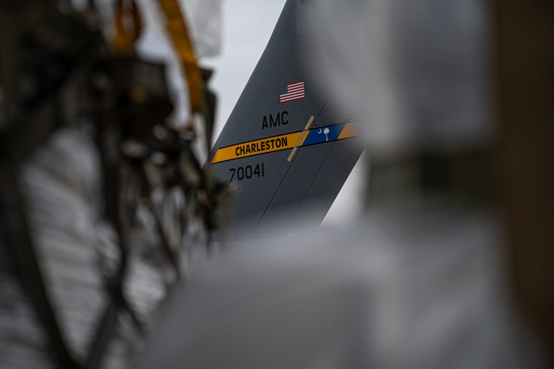 Humanitarian aid for the Denton Program sits on the flight line waiting to be loaded onto a C-17 Globemaster III aircraft heading to Guatemala from the Pittsburgh International Airport Air Reserve Station, Pennsylvania, March 11, 2021.