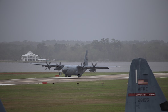 Three WC-130J Super Hercules aircraft from the 53rd Weather Reconnaissance Squadron “Hurricane Hunters” returned from the West Coast to Keesler Air Force Base, Miss., March 25, 2021. The 403rd Wing’s Hurricane Hunters wrapped up the atmospheric river season in partnership with National Oceanic and Atmospheric Administration’s Aircraft Operations, with a total of 46 flights. (U.S. Air Force courtesy photo)