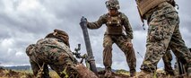 U.S. Marines with Charlie Company, Infantry Training Battalion, School of Infantry - West, fire an M252 81mm mortar system during a live-fire demonstration at Range 208C on Marine Corps Base Camp Pendleton, California, April 8, 2020.