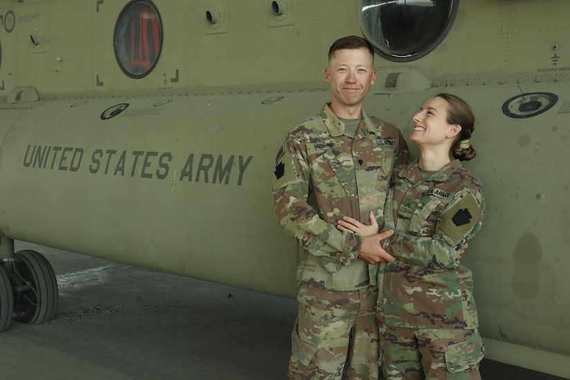 Cpl. Ashley Hibbler and her husband, Spc. Kyle Hibbler, are deployed to the Middle East with the 28th Expeditionary Combat Aviation Brigade and have been away from their son since July 2020.
