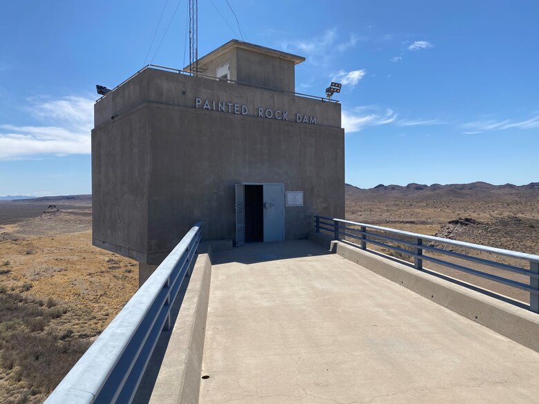 The Painted Rock Dam Control House entrance is pictured March 24 near Gila Bend, Arizona. The dam is a major flood control project in the Gila River Drainage Basin, constructed and operated by the U. S. Army Corps of Engineers Los Angeles District.