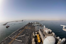 Amphibious assault ship USS Makin Island (LHD 8) arrives Duqm, Oman, for a maintenance and sustainment visit, March 23.