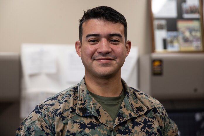 A U.S. Marine poses for a photo in the 22 Area of Marine Corps Base Camp Pendleton, California, March 25.