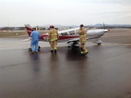 The 158th Fire Department responded to a civilian aircraft fire on a runway of Burlington International Airport on the evening of March 24. (Courtesy photo)