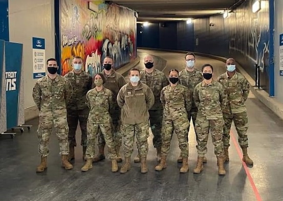 Ten Hill Airmen joined a group from the 88th Air Base Wing’s Medical Group in deploying to Detroit March 19 in support of a Department of Defense COVID-19 vaccination support operation.