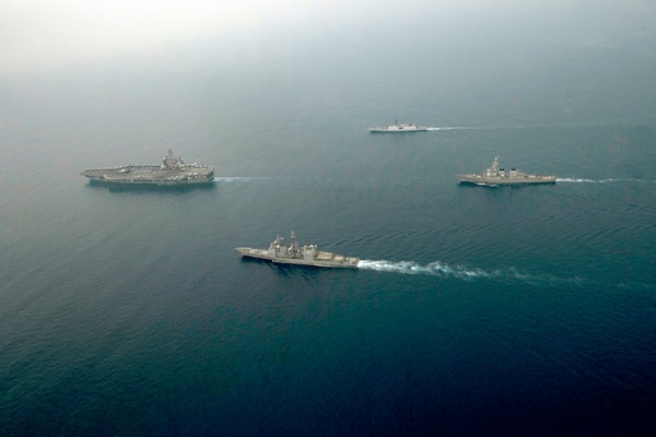 The Theodore Roosevelt Carrier Strike Group operates with the Indian navy.