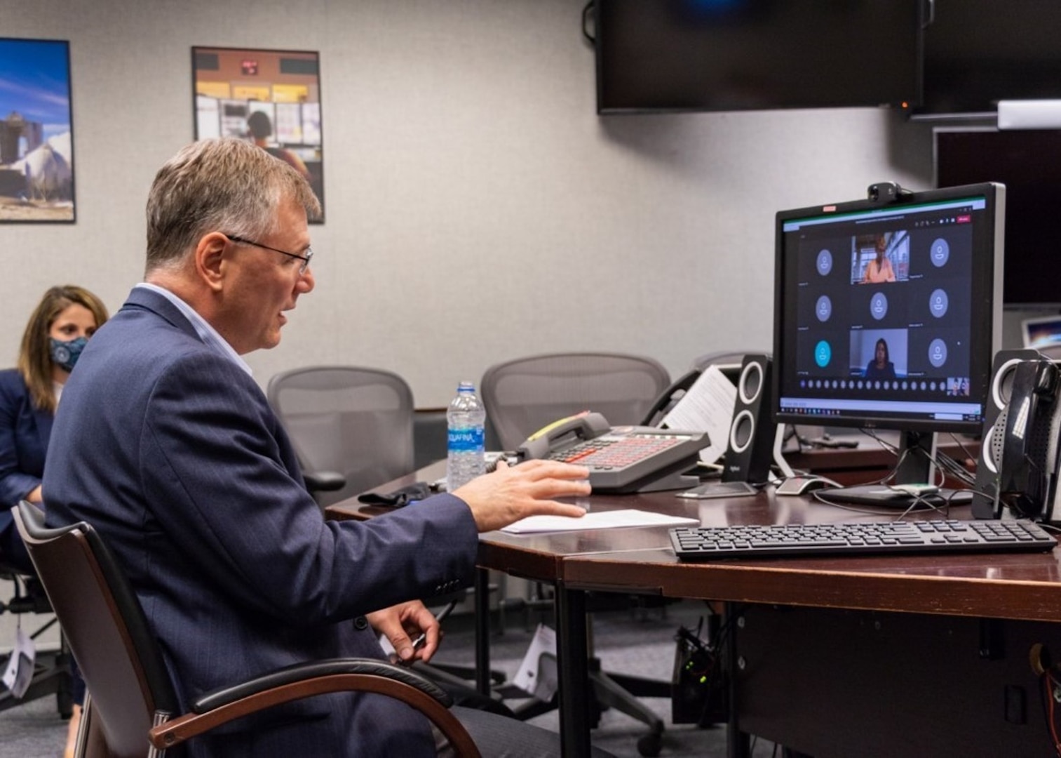 Dr. Meink attends virtual university engagement at NSU from NRO HQ March 23.